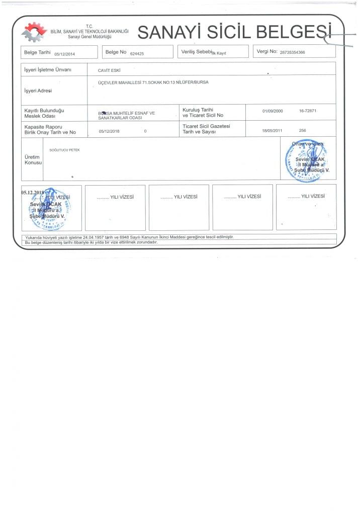 Industry registration certificate